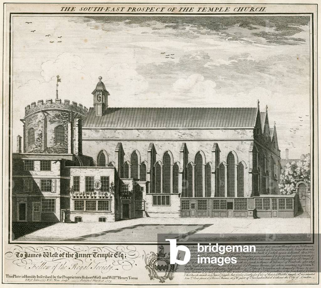 The Temple Church (engraving) by English Artist, b/w
