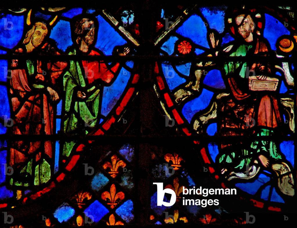 Window w3  Moses and a companion; God in Glory with sun and moon (stained glass) 1246-48 by French Artist