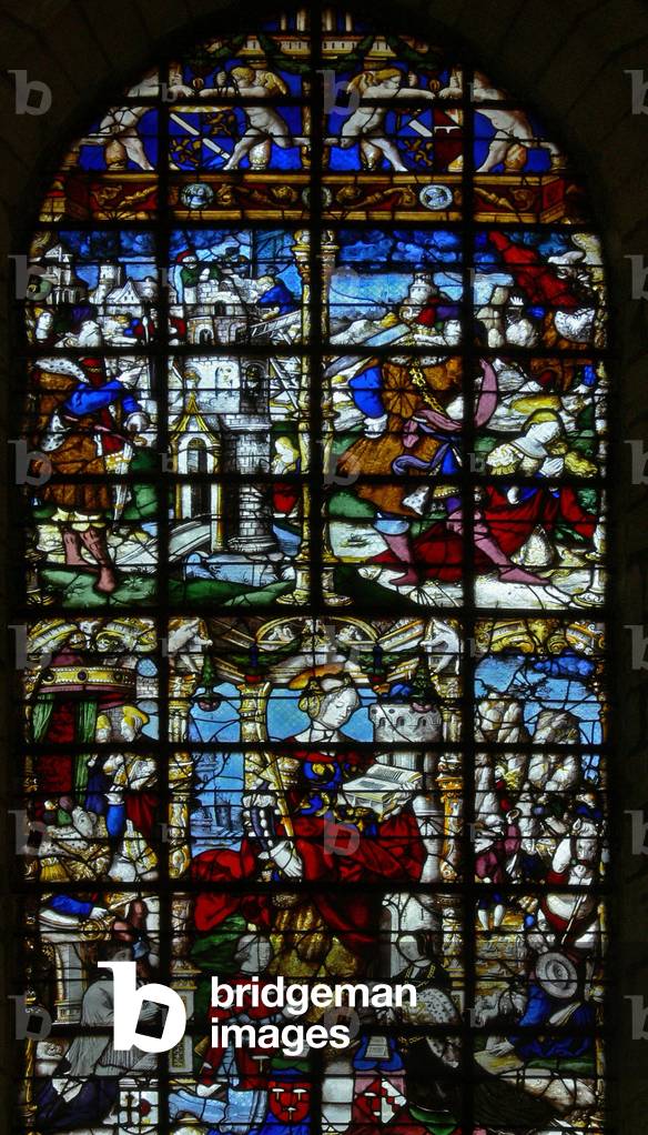 Fenster w37 mit Szenen aus dem Leben der hl. Barbara (Glasmalerei)