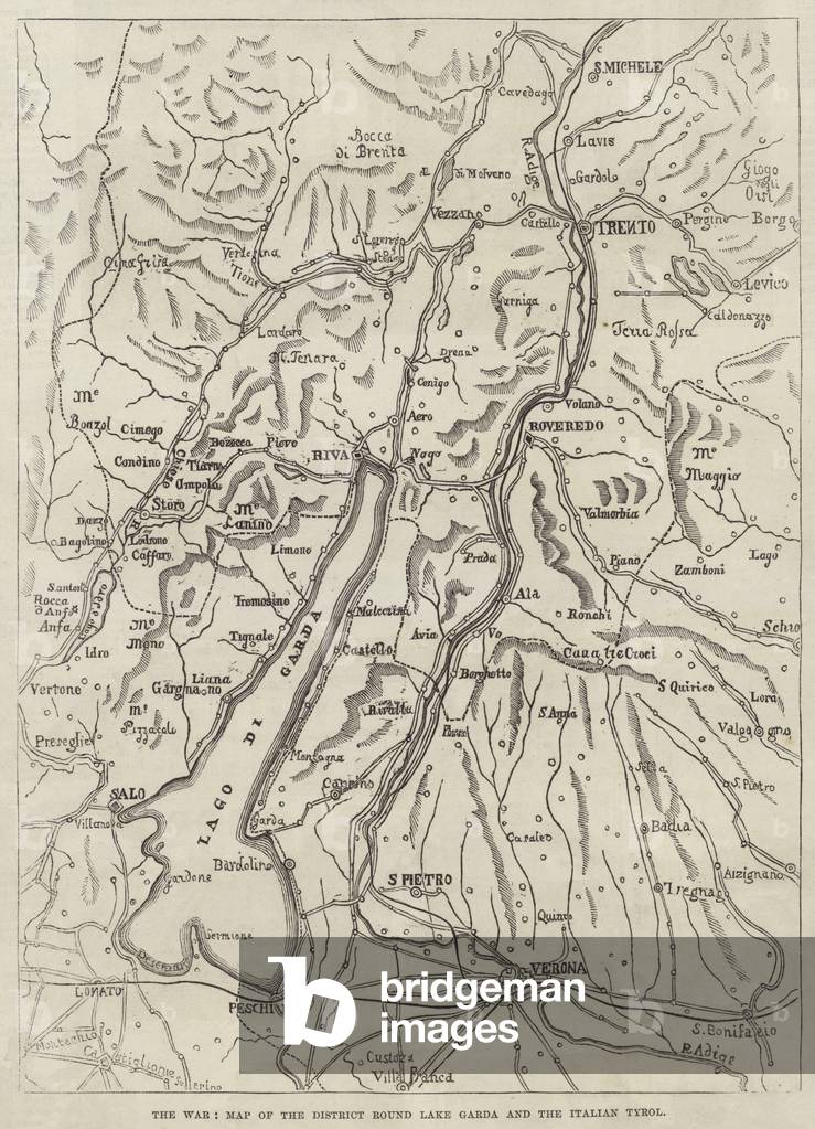 La Guerra, Mappa del Distretto del Lago di Garda e del Tirolo Italiano (incisione)