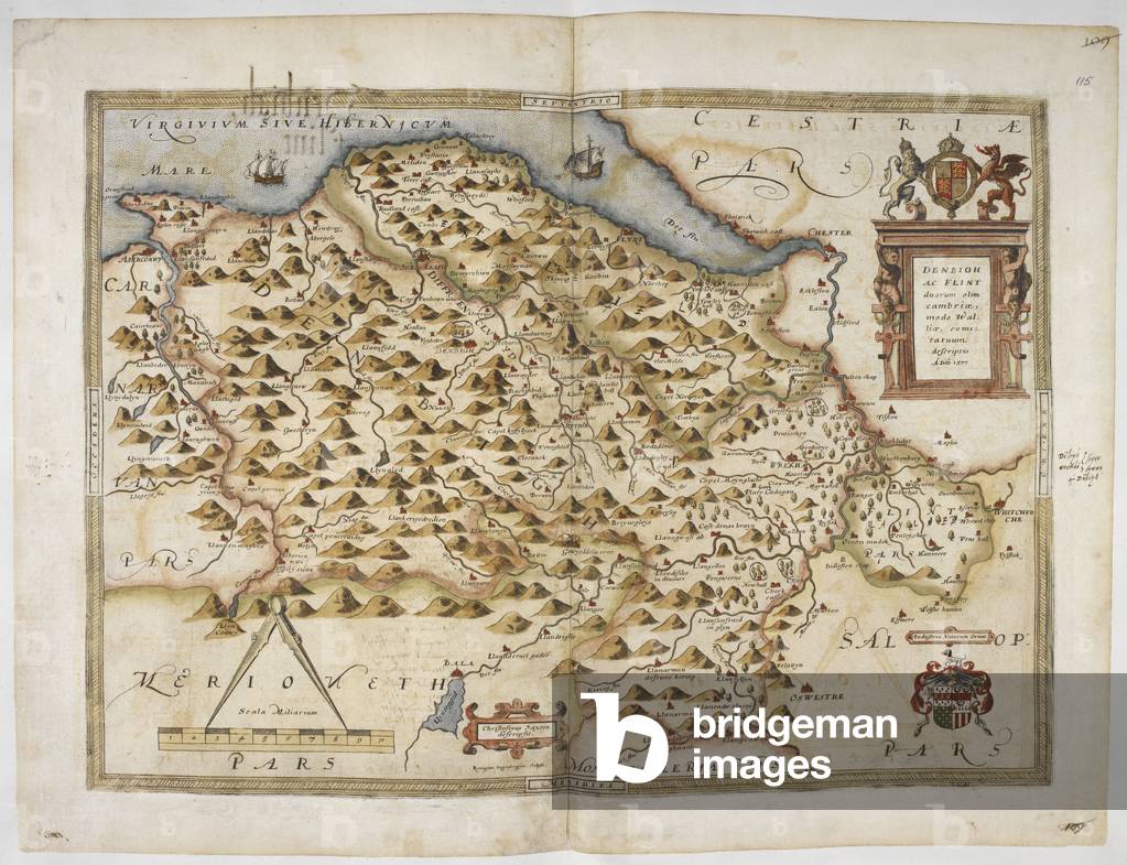 Mappa con il titolo 'Denbigh e Flint ', ma mostra la maggior parte del Galles del Nord.