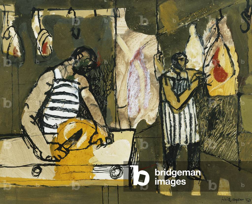 The Butcher's Shop, (Gouache, farbige Kreide und indische Tinte)