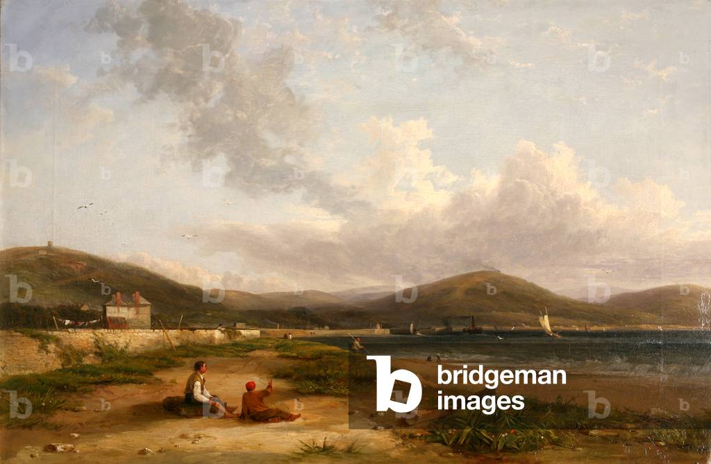 Immagine di Dipinto "Fabians Bay" 1844 di William Williams, b/w