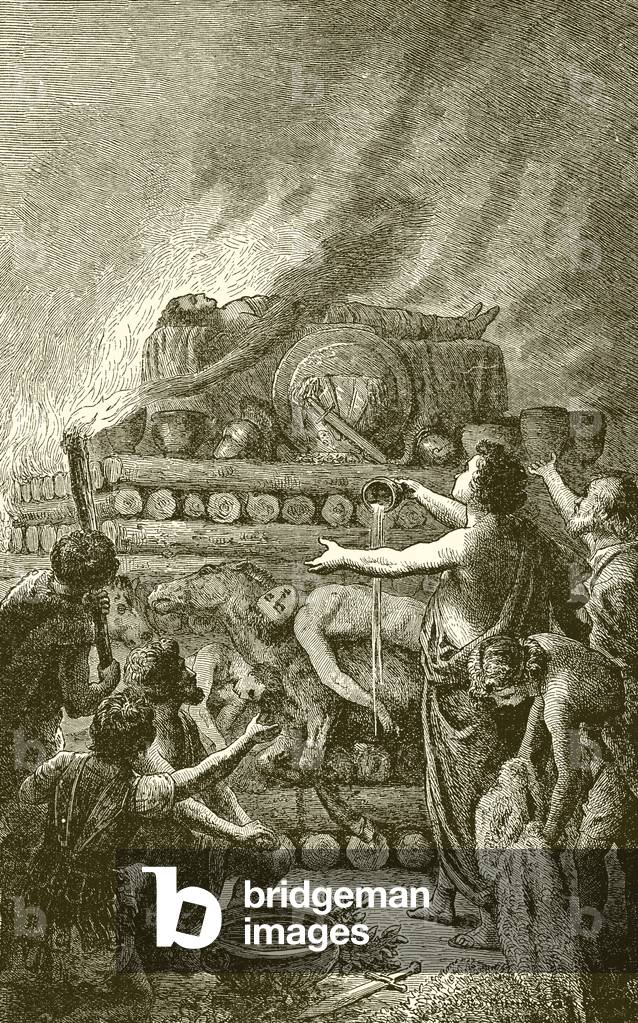 "La pila funebre di Patroclo (incisione)" di English School, b/w