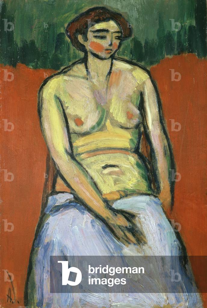 Sitzende Frau nackt, um 1910 (Öl auf Karton)