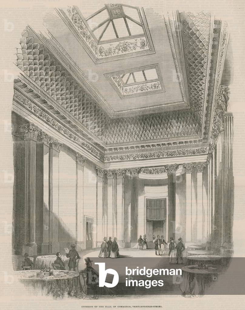 "Innere der Handelshalle (Gravur)" von English School, b/w