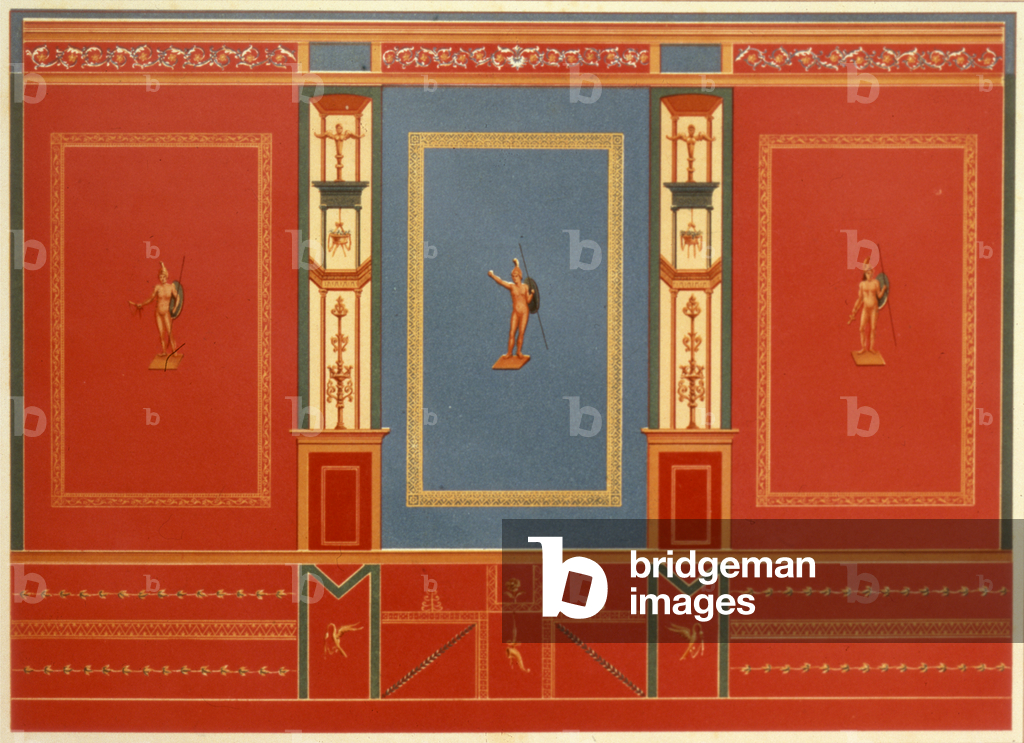 Riproduzione di un antico dipinto murale pompeiano, XIX secolo (acquerello e matita)