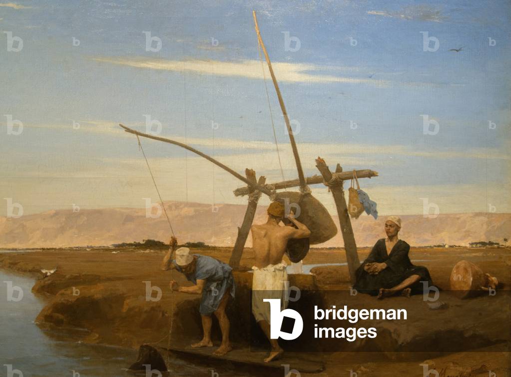 Ein Shadouf in Oberägypten, 1874 (Öl auf Holz)