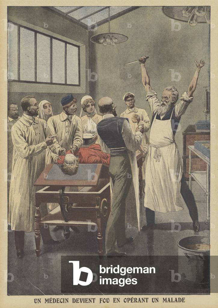 Un medico colpito da un attacco di follia mentre operava su un paziente malato in Russia (colore lito)