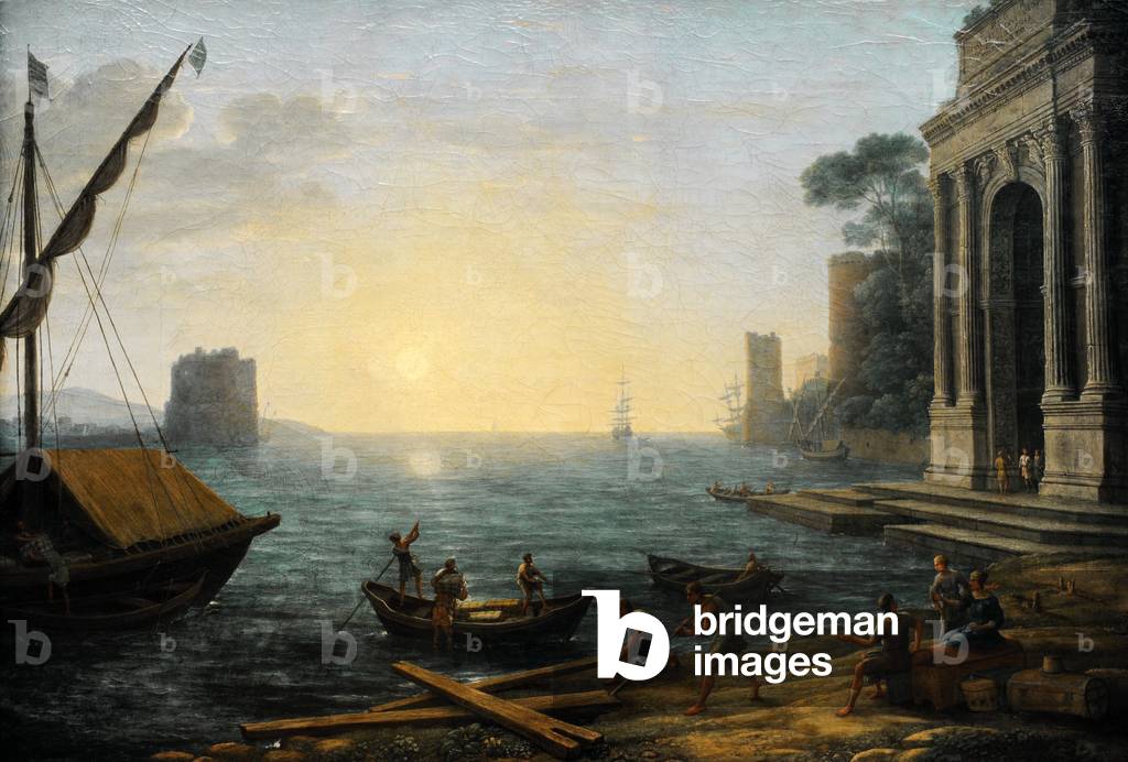 Seaport at sunrise, 1674, by Claude Lorrain (1600-1682).