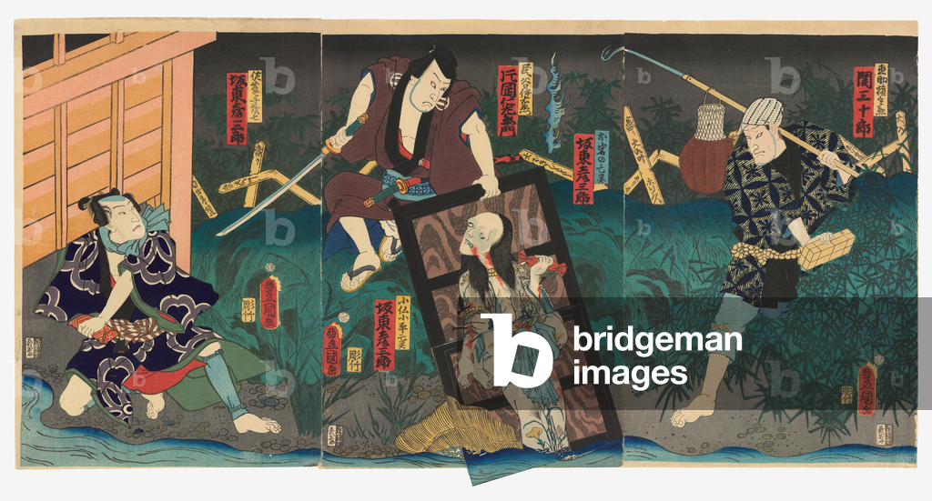 Seki Sanjūrō III come Naosuke Gonbei (D), Kataoka Nizaemon VIII come Tamiya Iemon (C) e Bandō Hikosaburō V com