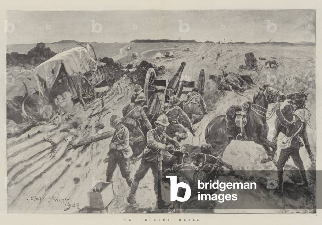 "Auf Cronje's Heels (Gravur)" 1900 von Henry Charles Seppings Wright, b/w
