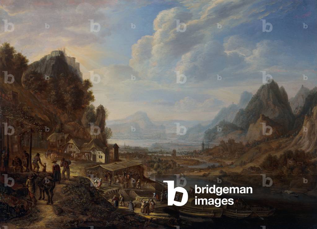 Paesaggio fluviale del Reno, XVII secolo (olio su tavola)