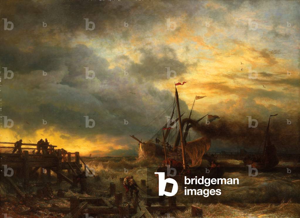 Die Abfahrt des Dampfschiffes, 1857 (Öl auf Leinwand)