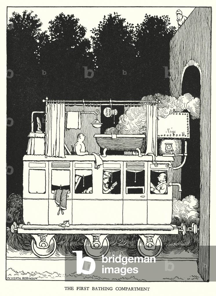 Bild von Druck "Illustration für Eisenbahn Ribaldry von W Heath Robinson (litho)" von William Heath Robinson, 