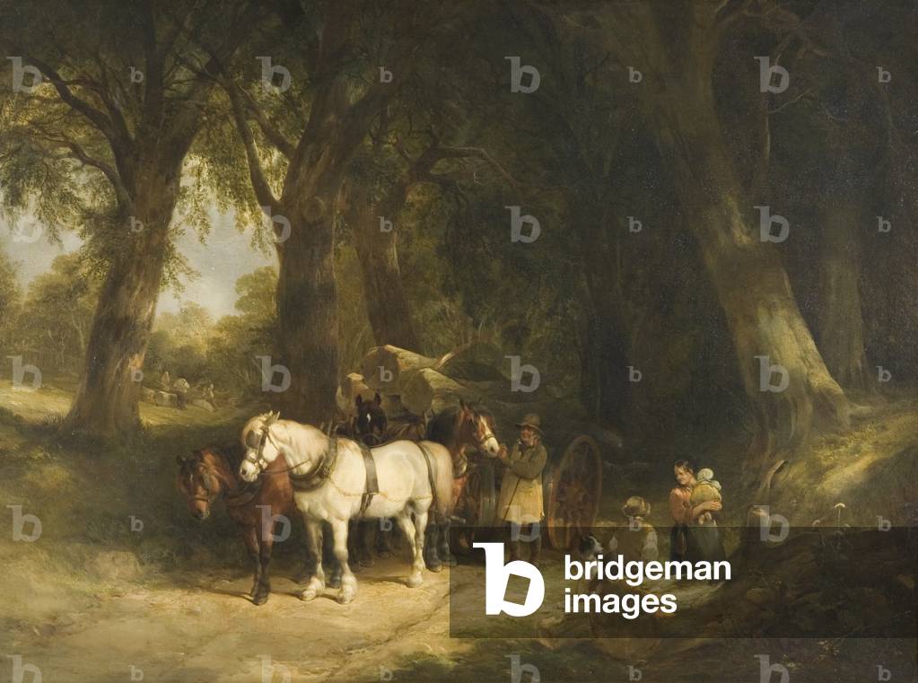 Immagine di Dipinto "Il Carro di legno (olio su tela)" di William Snr. Shayer, b/w