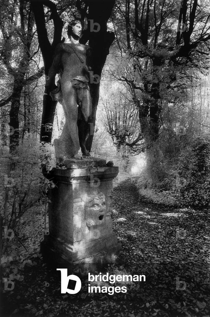 Statue, Villa Torrigiani, Camigliano, Toskana, Italien (s/w Foto)