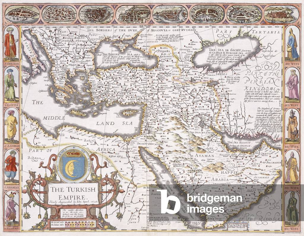 The Turkish Empire, 1626 (hand coloured engraving)