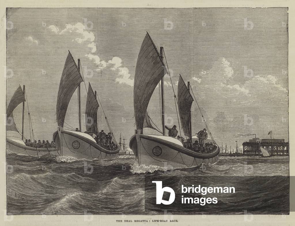 "The Deal Regatta" 1874 di English School, b/w
