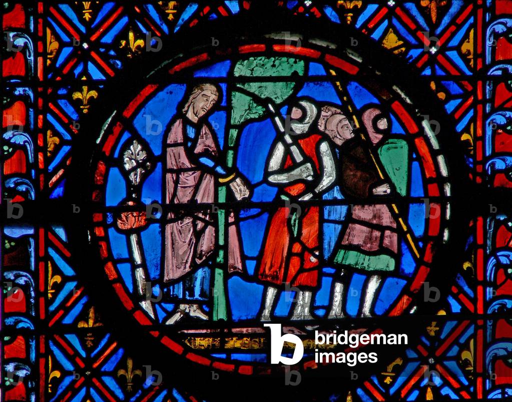 Window w12  Achior tied to a tree Judith VI 8-9 (stained glass) 1246-48 by French Artist