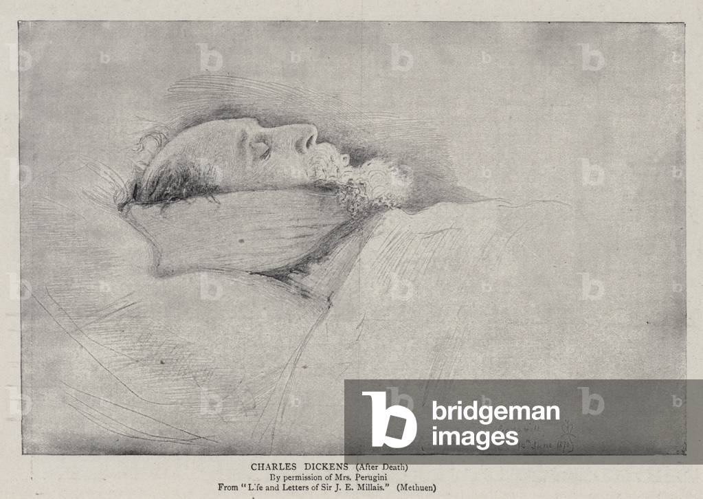 Bild von Druck "Charles Dickens (Litho)" von John Everett Millais, b/w