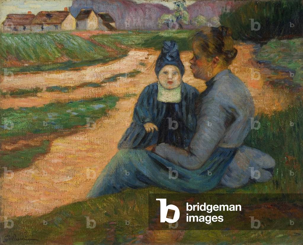 Frau und Kind in der Landschaft, um 1892 (Öl auf Leinwand)