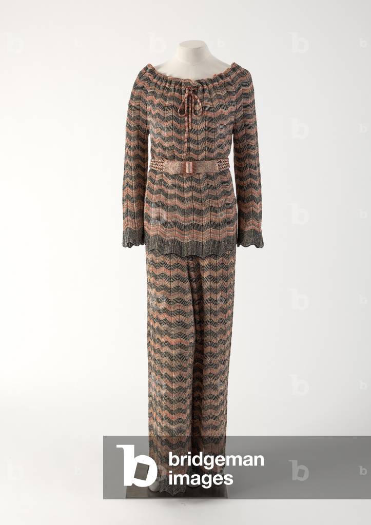 Tuta pantaloni in seta e lurex umber bruciato e seta di Siena, anni '70 (seta & lurex)