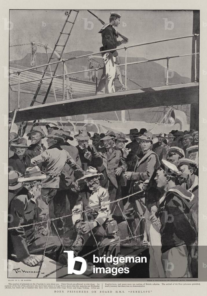 Image of Print depicting Boer Prisoners on Board H M S "Penelope" (litho) by Frederic de Haenen