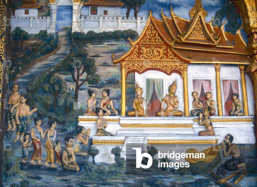 Immagine di Affresco "Murale con la leggenda di Re Sithone (Thao Sithoanh) e il Kinnari Nang Manola"