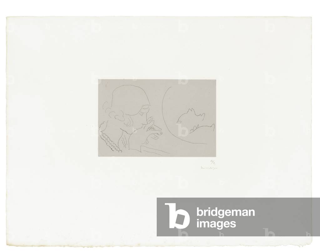 Bild von Gravur "Jeune Femme contemplant un Bocal de Poissons Rouge" 1929 von Henri Matisse