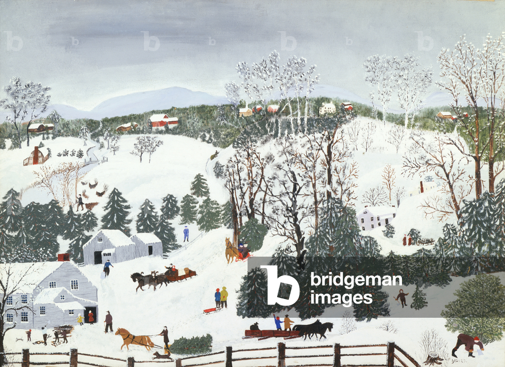 Fuori per gli alberi di Natale, 1946 (olio su legno pressato)