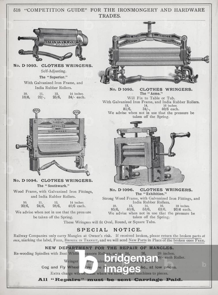 Pagina del catalogo per Ironmoneria e Ferramenta, c 1895 (lito)