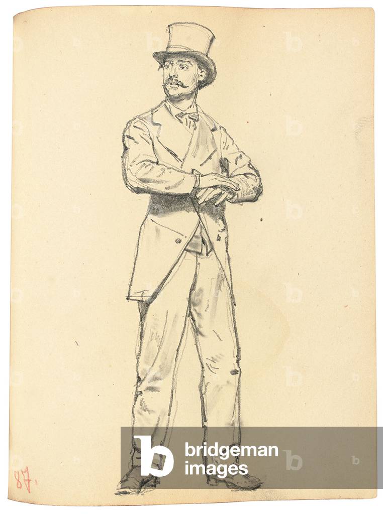 Study for 'A Parisian Cafe': Standing Man with a Hat, Legs Apart, c. 1872-1875 (pencil on paper)