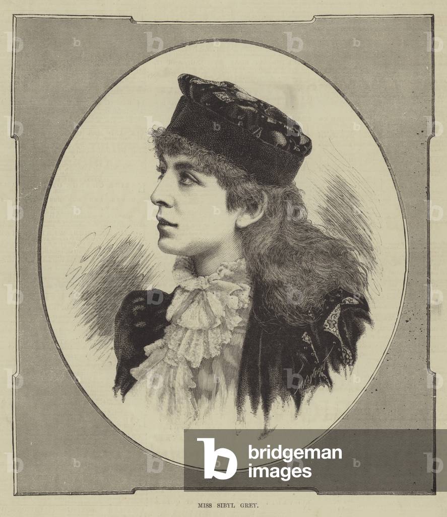 "Miss Sibyl Grey (Gravur)" 1884 von English School, b/w