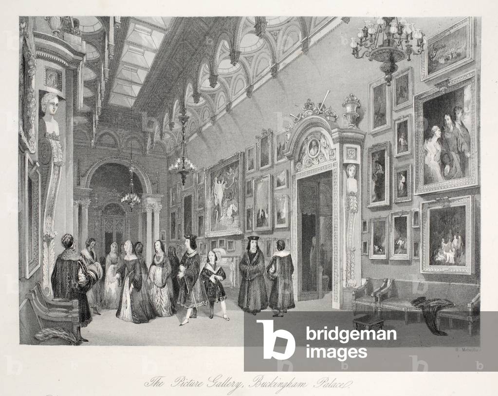 La Picture Gallery di Buckingham Palace, dal pub 'London Interiors con i loro costumi e cerimonie'. Joseph Mea