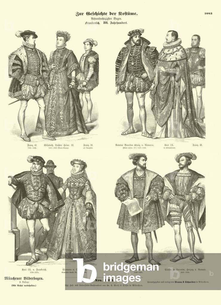 Kostüm des französischen Königs und Adels, 16. Jahrhundert (Gravur)