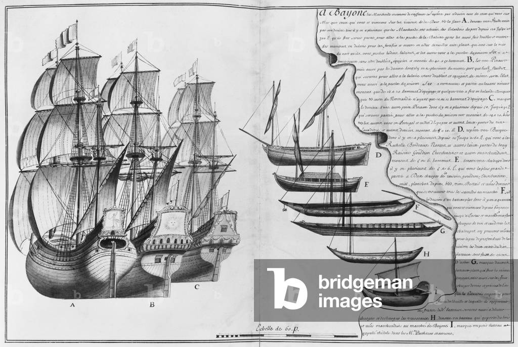 Immagine di Disegno "Una nave da carico olandese", 1679 di French School, b/w