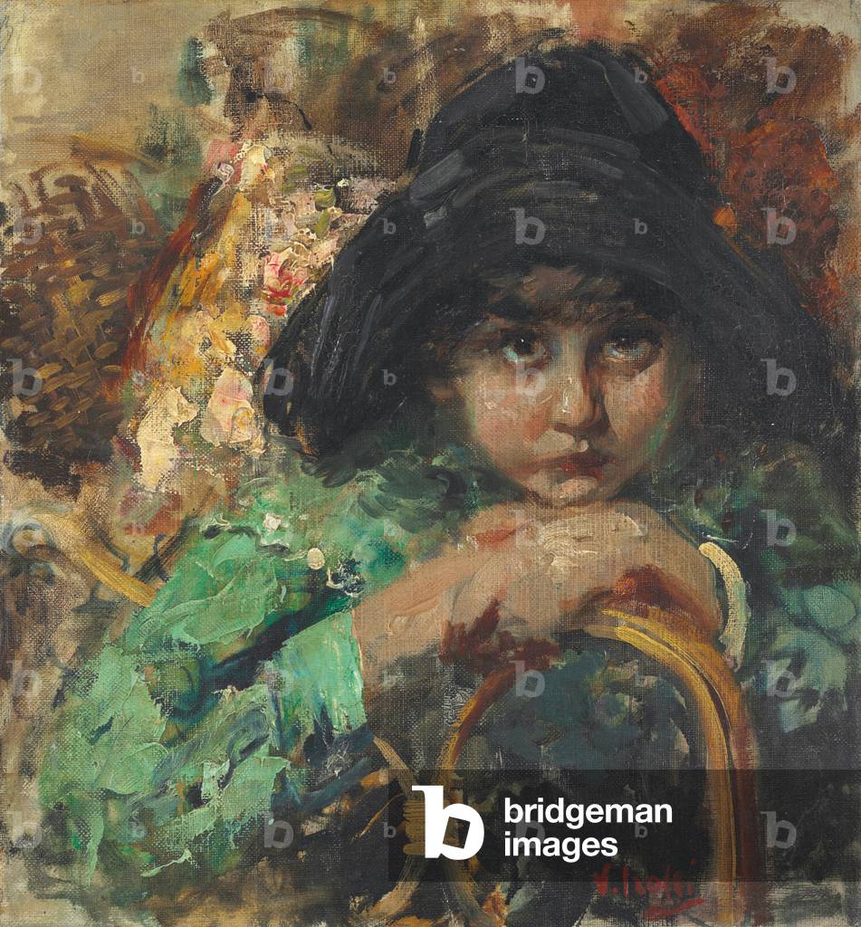 Image of Painting depicting Thoughtful Child (oil on canvas) by Vicenzo Irolli