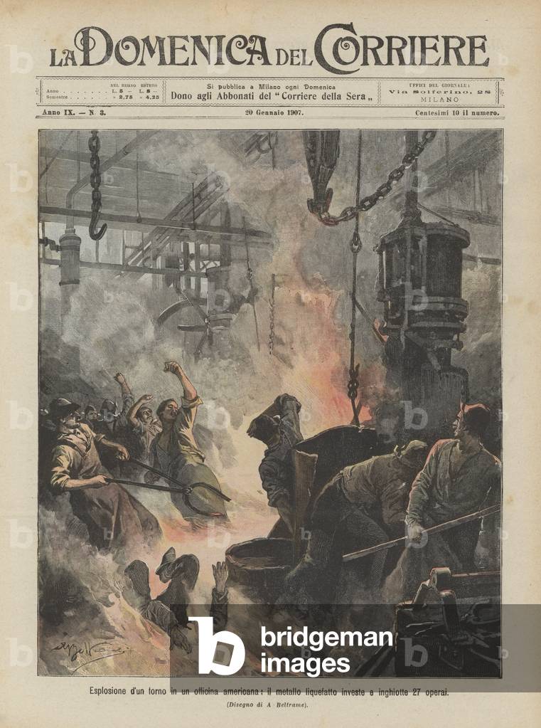 Esplosione d'un torno in un officina americana, il metallo liquefatto investe e inghiotte 27 operai (colour li