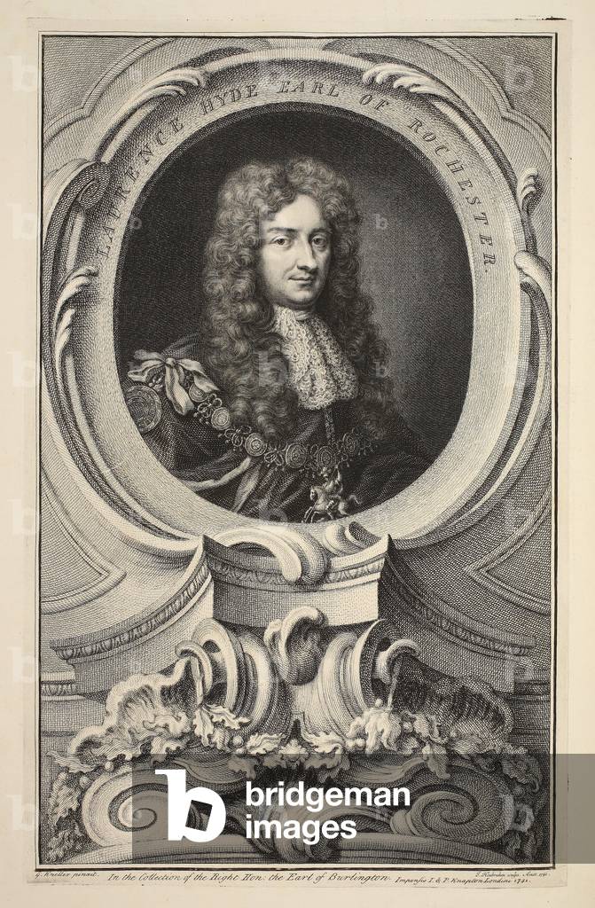 Portrait of Laurence Hyde 1742 by Jacobus Houbraken, b/w