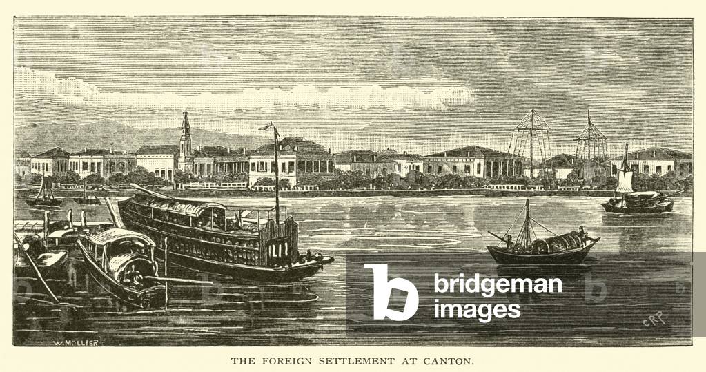 "L'insediamento straniero a Canton (incisione)" di American School, b/w