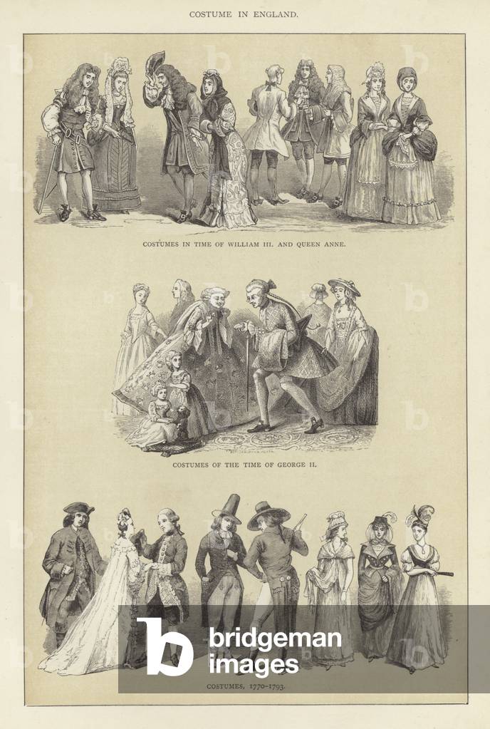"Costume in Inghilterra (incisione)" di English School, b/w