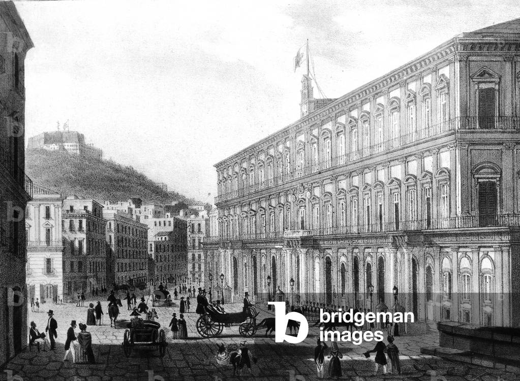 Veduta del palazzo reale di Napoli XIX secolo, incisione