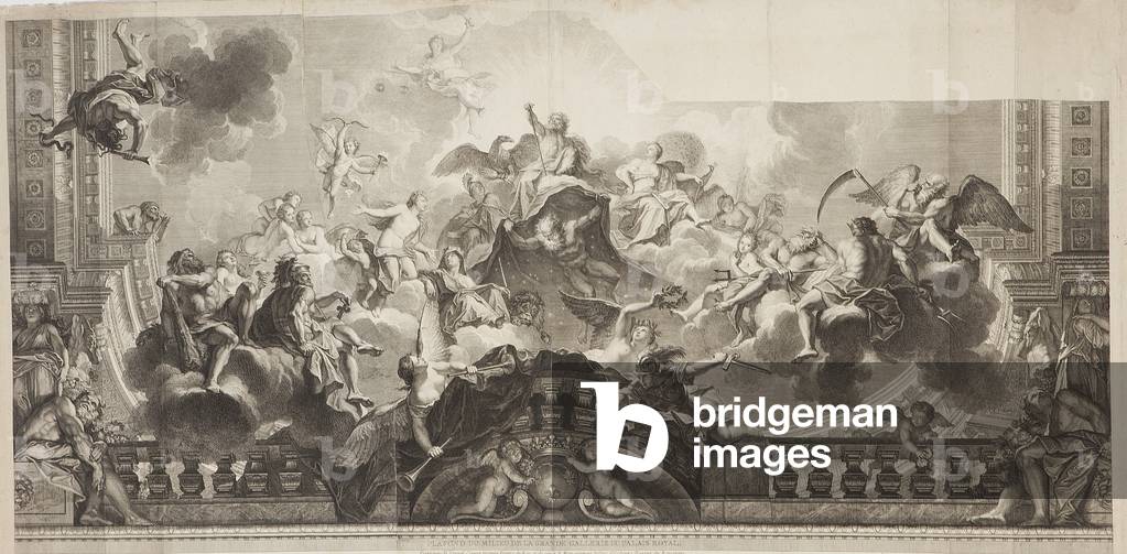 Entwurf der Mitteldecke der Großen Galerie des Palais Royal, graviert von Nicolas Henri Tardieu (1674-1749), 1