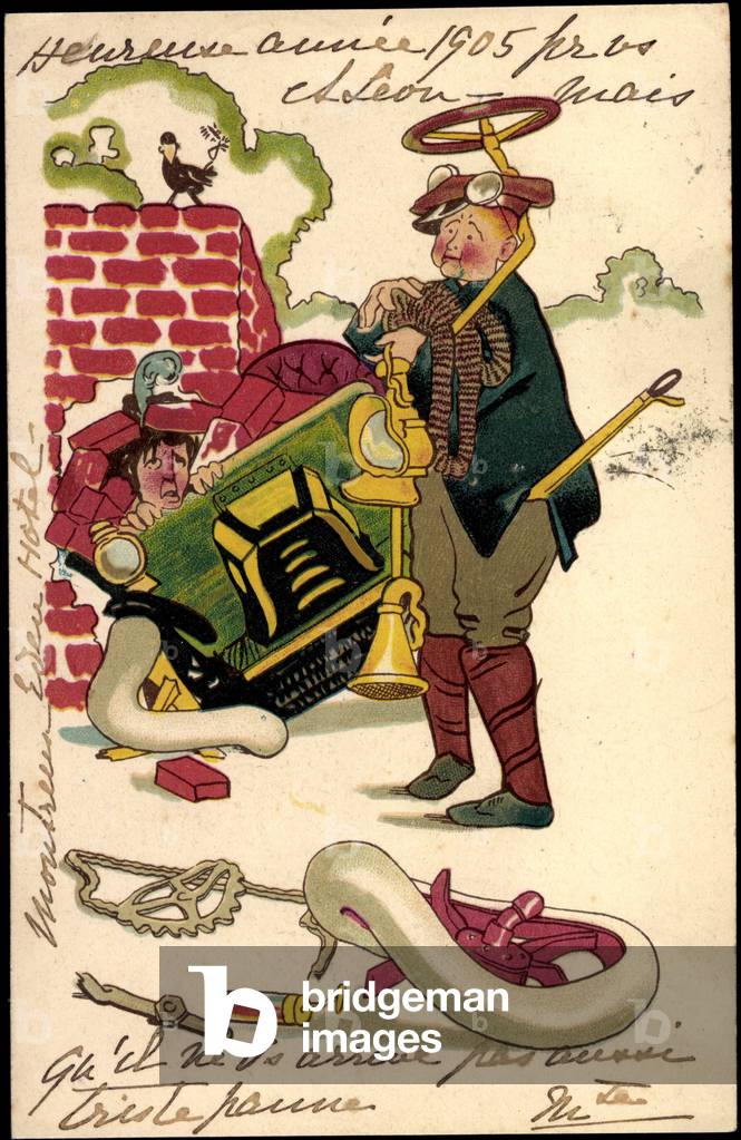 Künstler Autounfall, Hupe, Lenkrad, Fahrer, Mauer