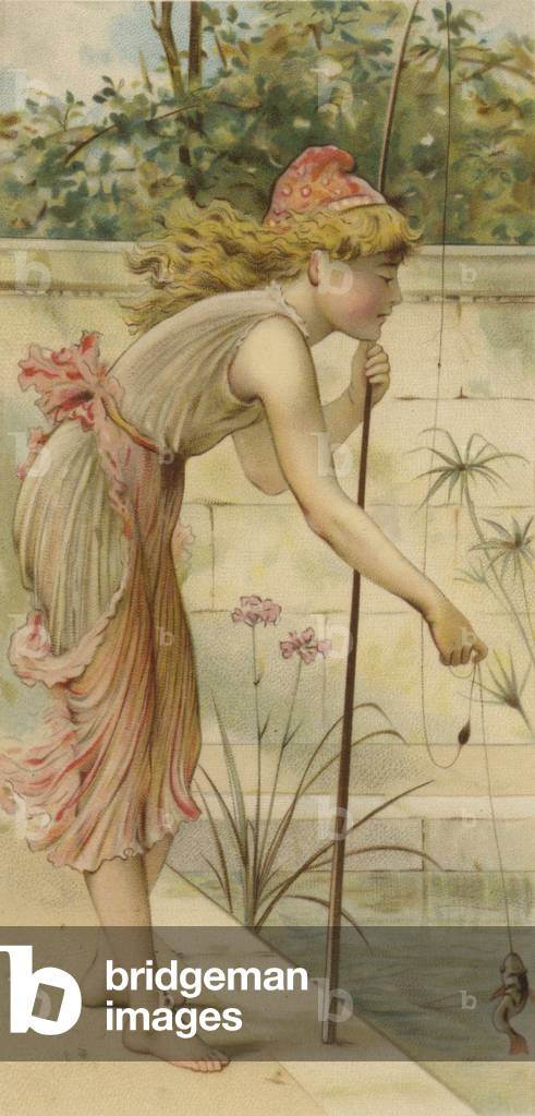 Ragazza pesca (stampa a colori su seta)