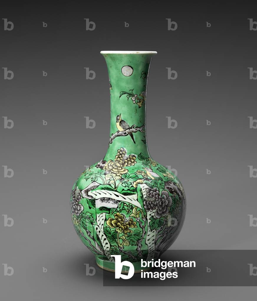 Vase, 19. Jahrhundert (Porzellan mit Überglasur famille verte Emaille)