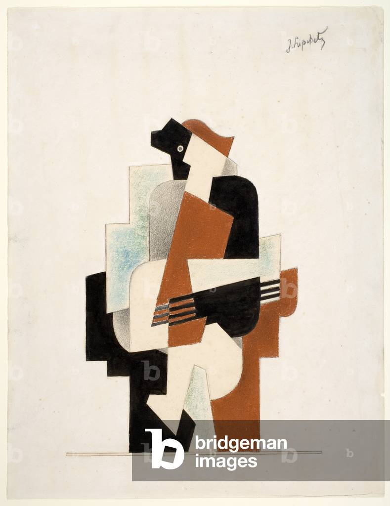 Figura seduta, 1918 (grafite, inchiostro nero, pastello & gouache su carta)