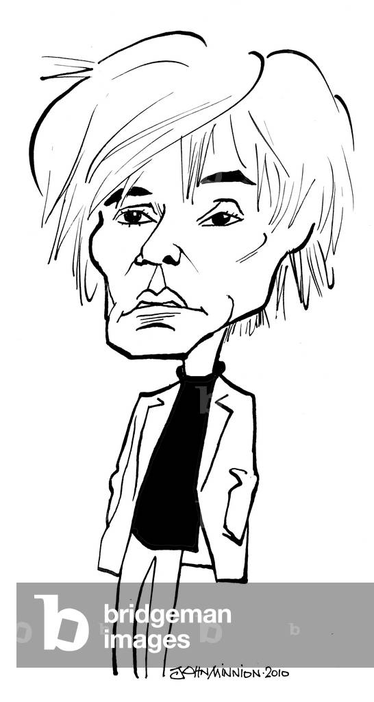 Bild von Zeichnung "Andy Warhol (Andrew Warhola) Karikatur von John Minnion" von John Minnion, b/w