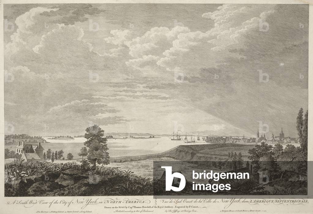 Una vista di New York da Lower Manhattan, con Brewer House vista oltre un tumulo in primo piano, Rurgers House